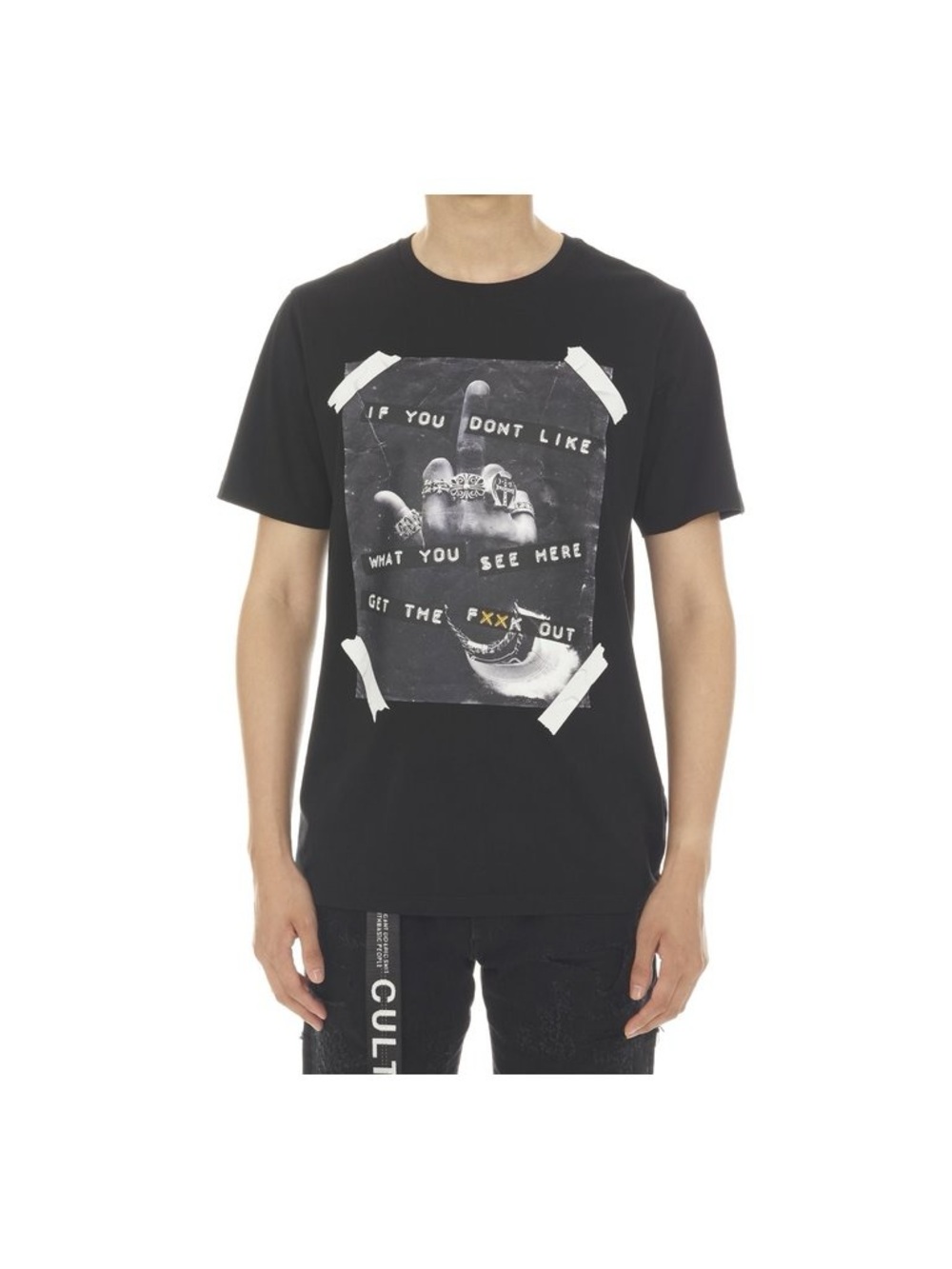 Cult of Individuality Black Graphic Tape-Frame Short Sleeve Tee „Get Out“ NEW S